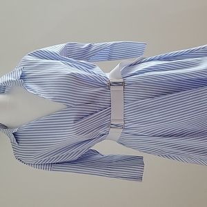 Blue and white cotton shirt dress. Relaxed fit with belt.  Size 36 EU